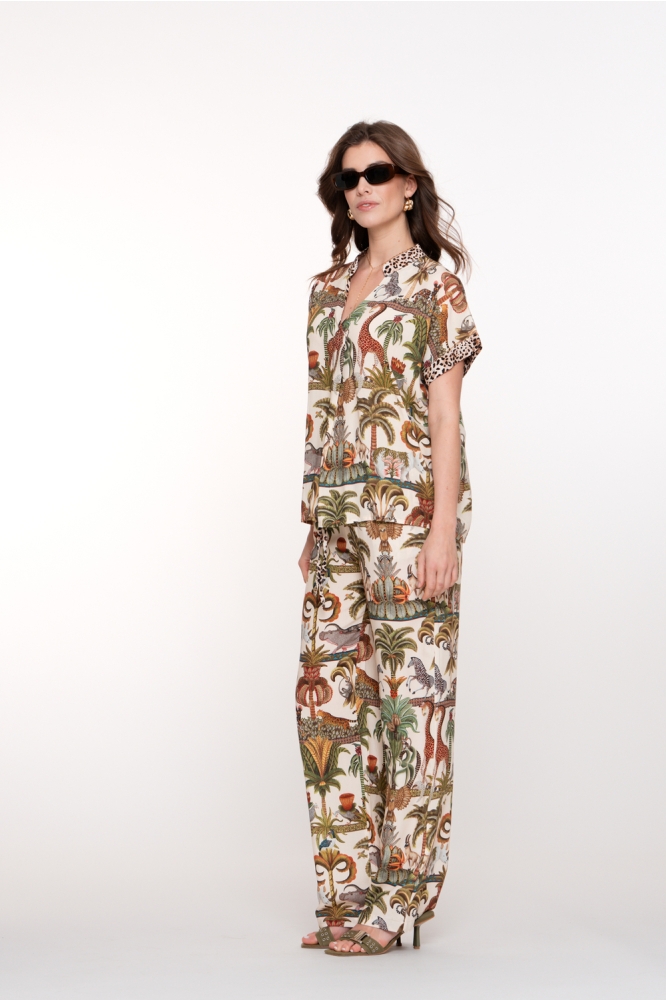 STRAIGHT LEG PANTALON MET PRINT 51355 70 000010 OFF WHITE/GREEN COMBI